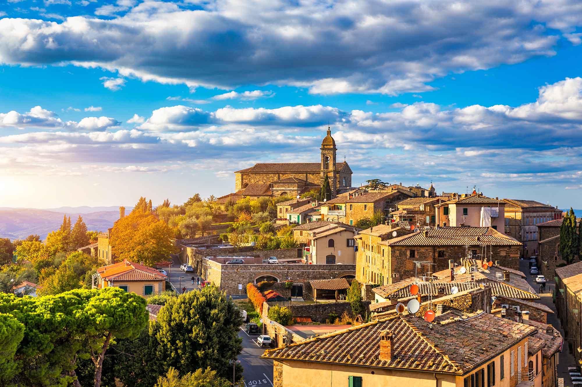 Hilltop town of Montalcino in Tuscany, Italy